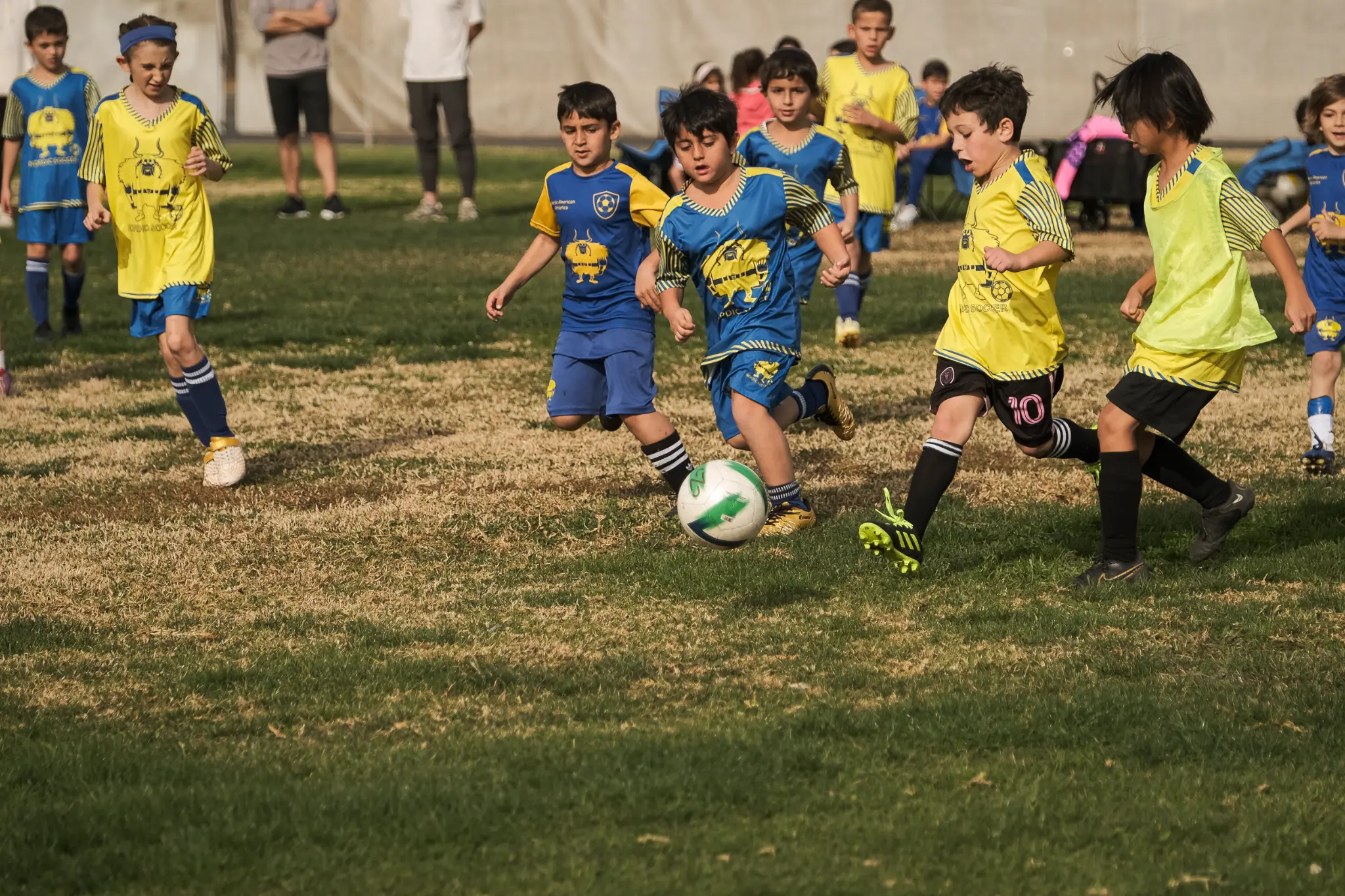 Nordic Soccer players running conditioning drills during practice at Balboa Sports Center in Encino